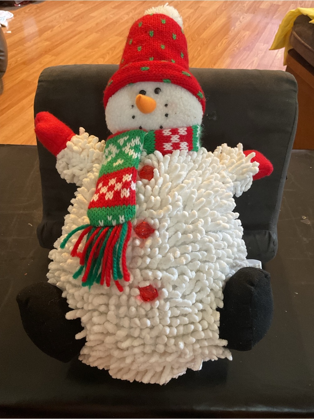Plush Snowman Chenille Noodle WeaveHoliday Decor - White with Red & Green Accent